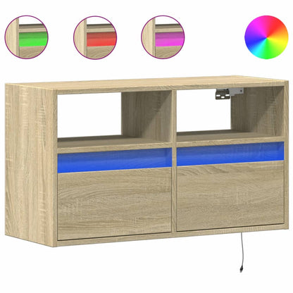Mobile TV a Parete con Luci LED Rovere Sonoma 80x31x45 cm
