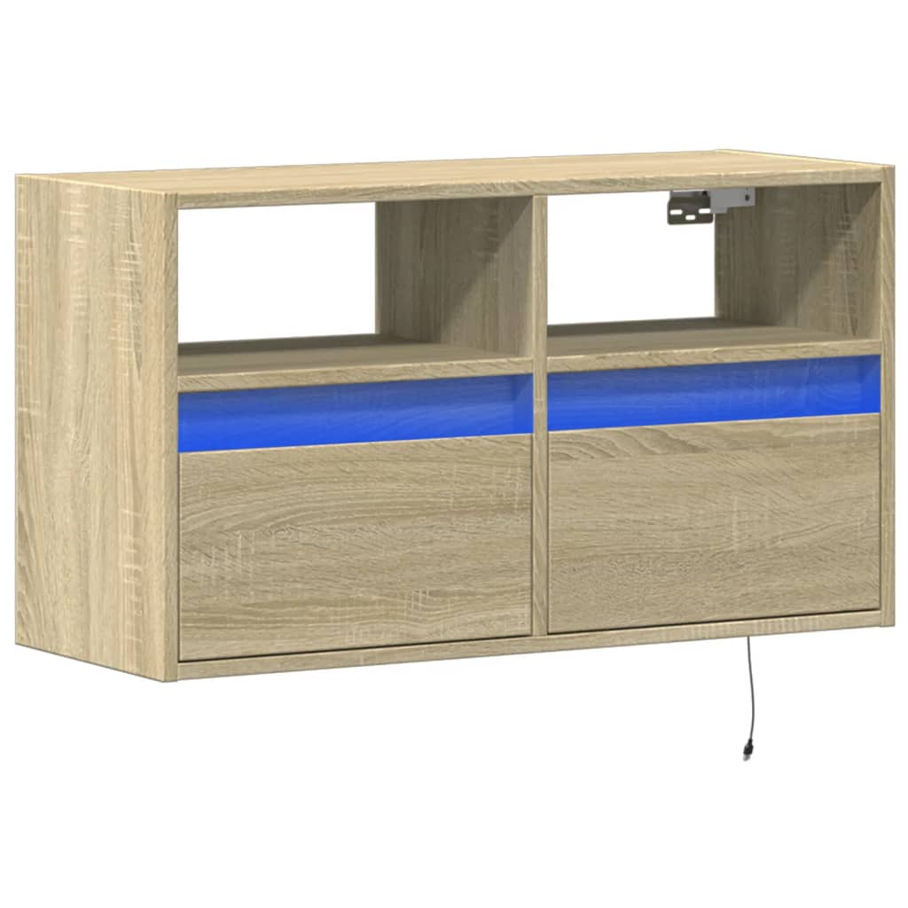 Mobile TV a Parete con Luci LED Rovere Sonoma 80x31x45 cm