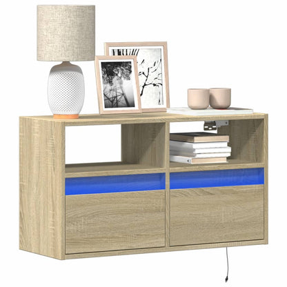 Mobile TV a Parete con Luci LED Rovere Sonoma 80x31x45 cm
