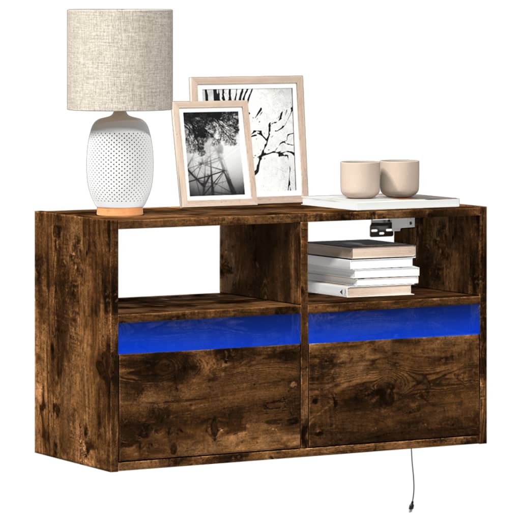 Mobile TV a Parete con Luci LED Rovere Fumo 80x31x45 cm