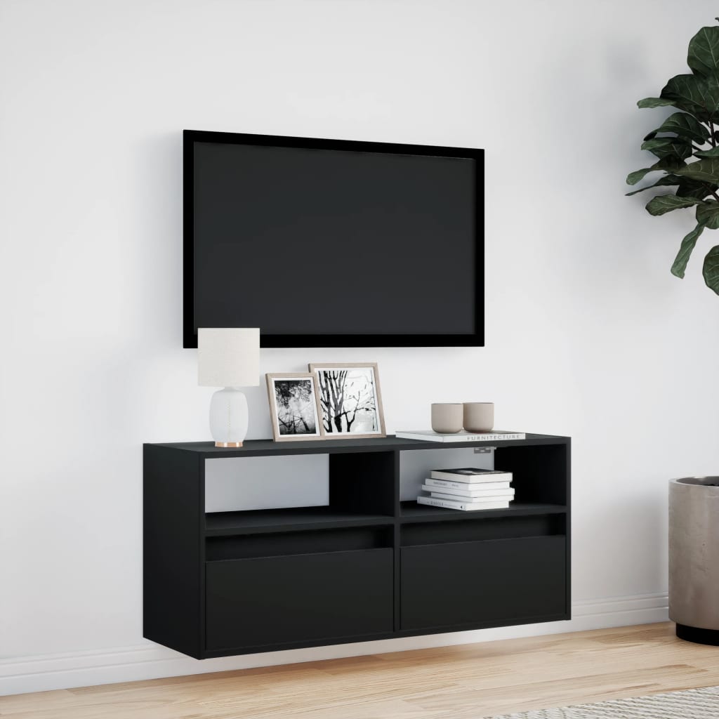 Mobile TV a Parete con Luci LED Nero 100x31x45 cm
