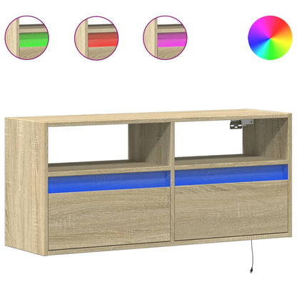 Mobile TV a Parete con Luci LED Rovere Sonoma 100x31x45 cm