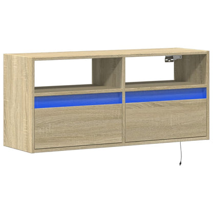 Mobile TV a Parete con Luci LED Rovere Sonoma 100x31x45 cm