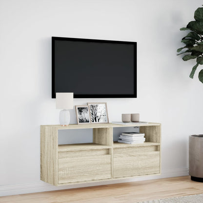 Mobile TV a Parete con Luci LED Rovere Sonoma 100x31x45 cm
