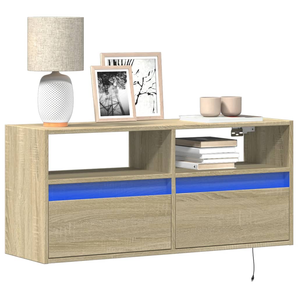 Mobile TV a Parete con Luci LED Rovere Sonoma 100x31x45 cm