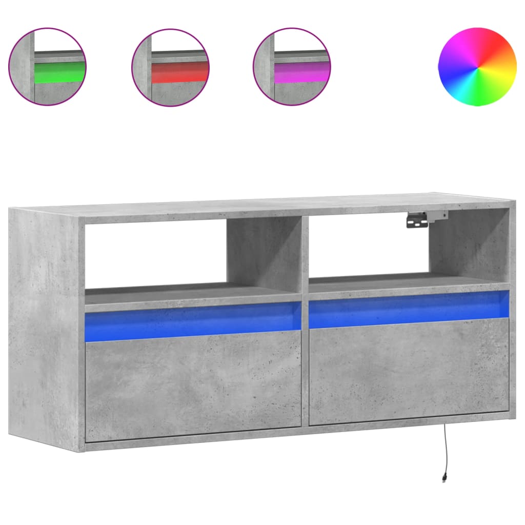 Mobile TV a Parete con Luci LED Grigio Cemento 100x31x45 cm