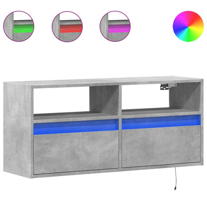 Mobile TV a Parete con Luci LED Grigio Cemento 100x31x45 cm