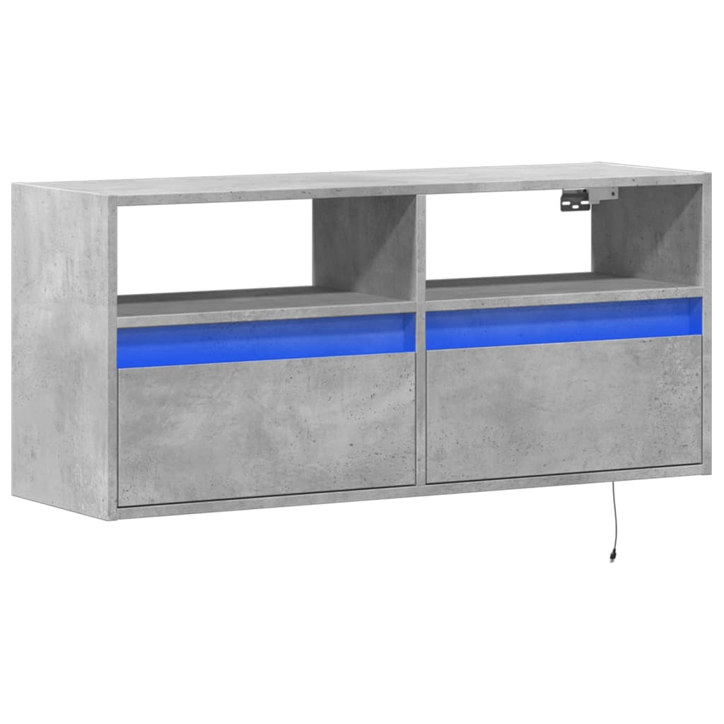 Mobile TV a Parete con Luci LED Grigio Cemento 100x31x45 cm