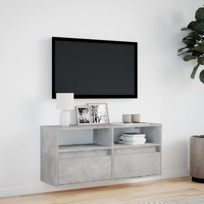 Mobile TV a Parete con Luci LED Grigio Cemento 100x31x45 cm