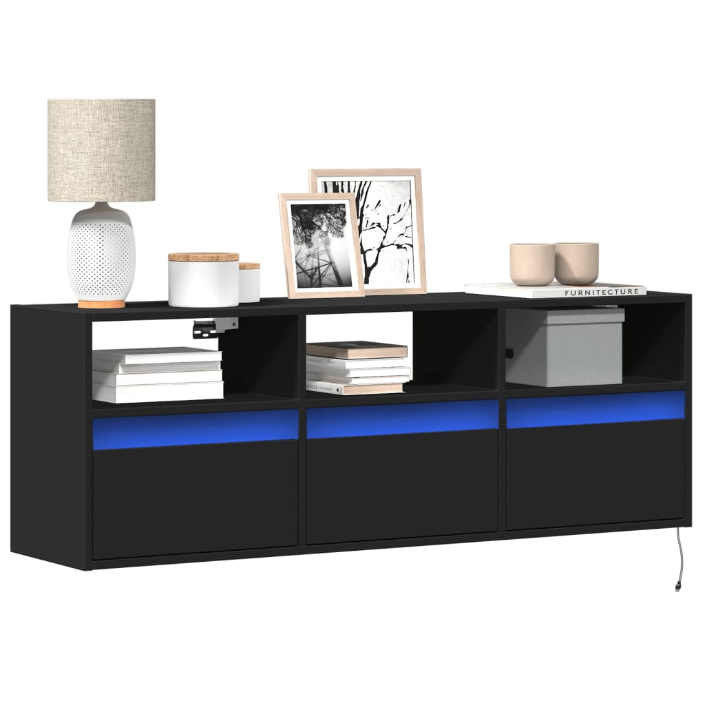 Mobile TV a Parete con Luci LED Nero 130x31x45 cm