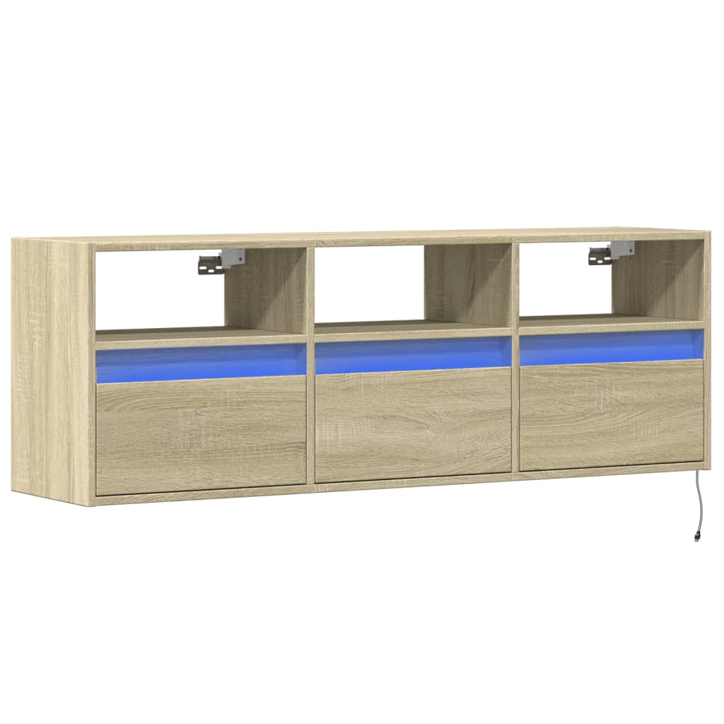 Mobile TV a Parete con Luci LED Rovere Sonoma 130x31x45 cm