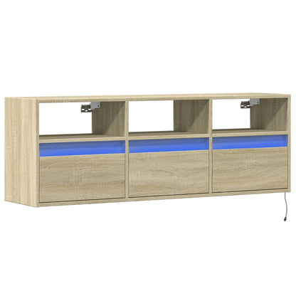 Mobile TV a Parete con Luci LED Rovere Sonoma 130x31x45 cm
