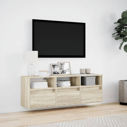 Mobile TV a Parete con Luci LED Rovere Sonoma 130x31x45 cm