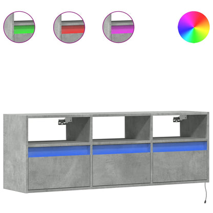 Mobile TV a Parete con Luci LED Grigio Cemento 130x31x45 cm