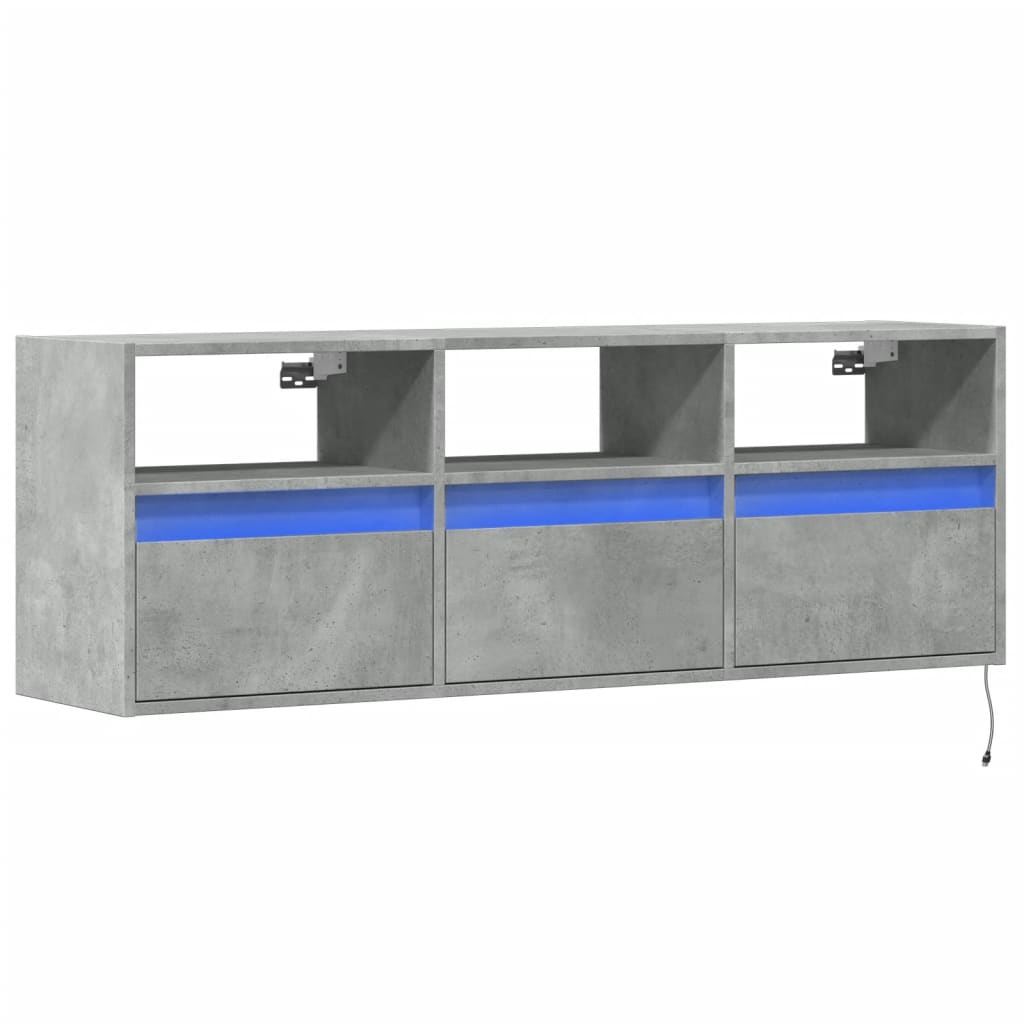 Mobile TV a Parete con Luci LED Grigio Cemento 130x31x45 cm