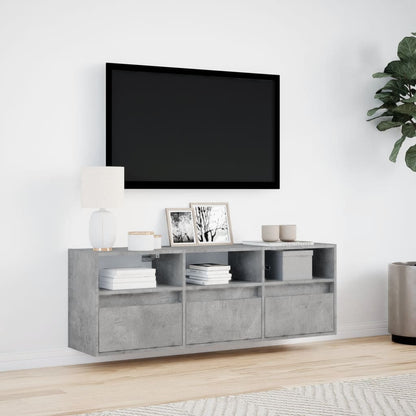 Mobile TV a Parete con Luci LED Grigio Cemento 130x31x45 cm