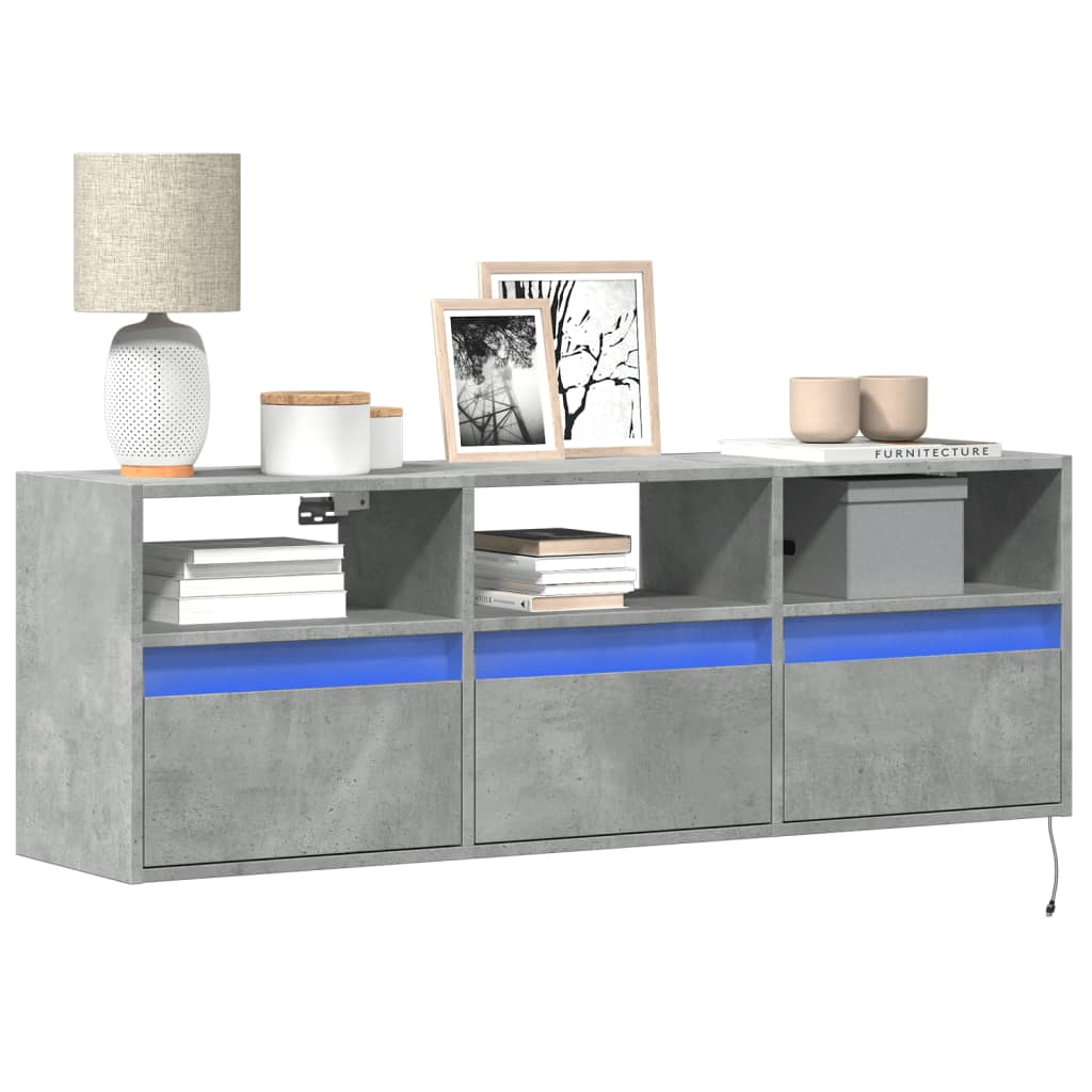Mobile TV a Parete con Luci LED Grigio Cemento 130x31x45 cm