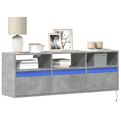 Mobile TV a Parete con Luci LED Grigio Cemento 130x31x45 cm