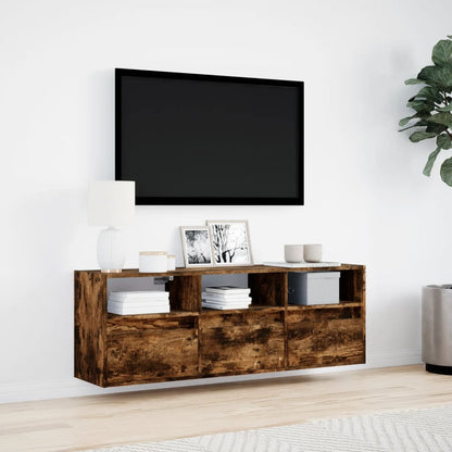Mobile TV a Parete con Luci LED Rovere Fumo 130x31x45 cm