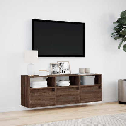 Mobile TV a Parete con Luci LED Rovere Marrone 130x31x45 cm