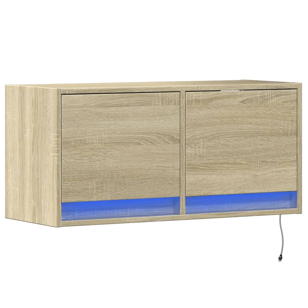 Mobile TV a Parete con Luci LED Rovere Sonoma 80x31x35 cm