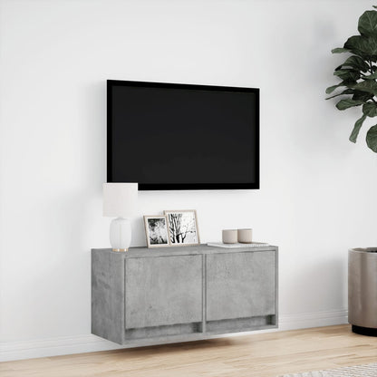 Mobile TV a Parete con Luci LED Grigio Cemento 80x31x35 cm