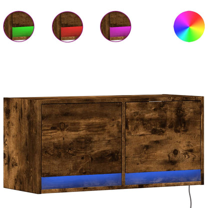 Mobile TV a Parete con Luci LED Rovere Fumo 80x31x35 cm