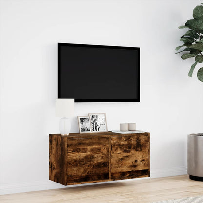 Mobile TV a Parete con Luci LED Rovere Fumo 80x31x35 cm