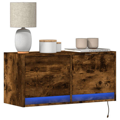 Mobile TV a Parete con Luci LED Rovere Fumo 80x31x35 cm