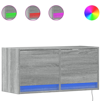Mobile TV a Parete con Luci LED Grigio Sonoma 80x31x35 cm