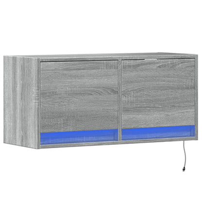 Mobile TV a Parete con Luci LED Grigio Sonoma 80x31x35 cm