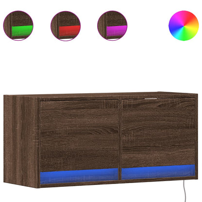Mobile TV a Parete con Luci LED Rovere Marrone 80x31x35 cm