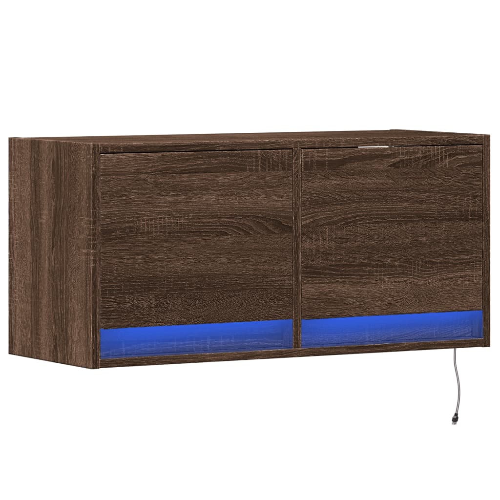 Mobile TV a Parete con Luci LED Rovere Marrone 80x31x35 cm