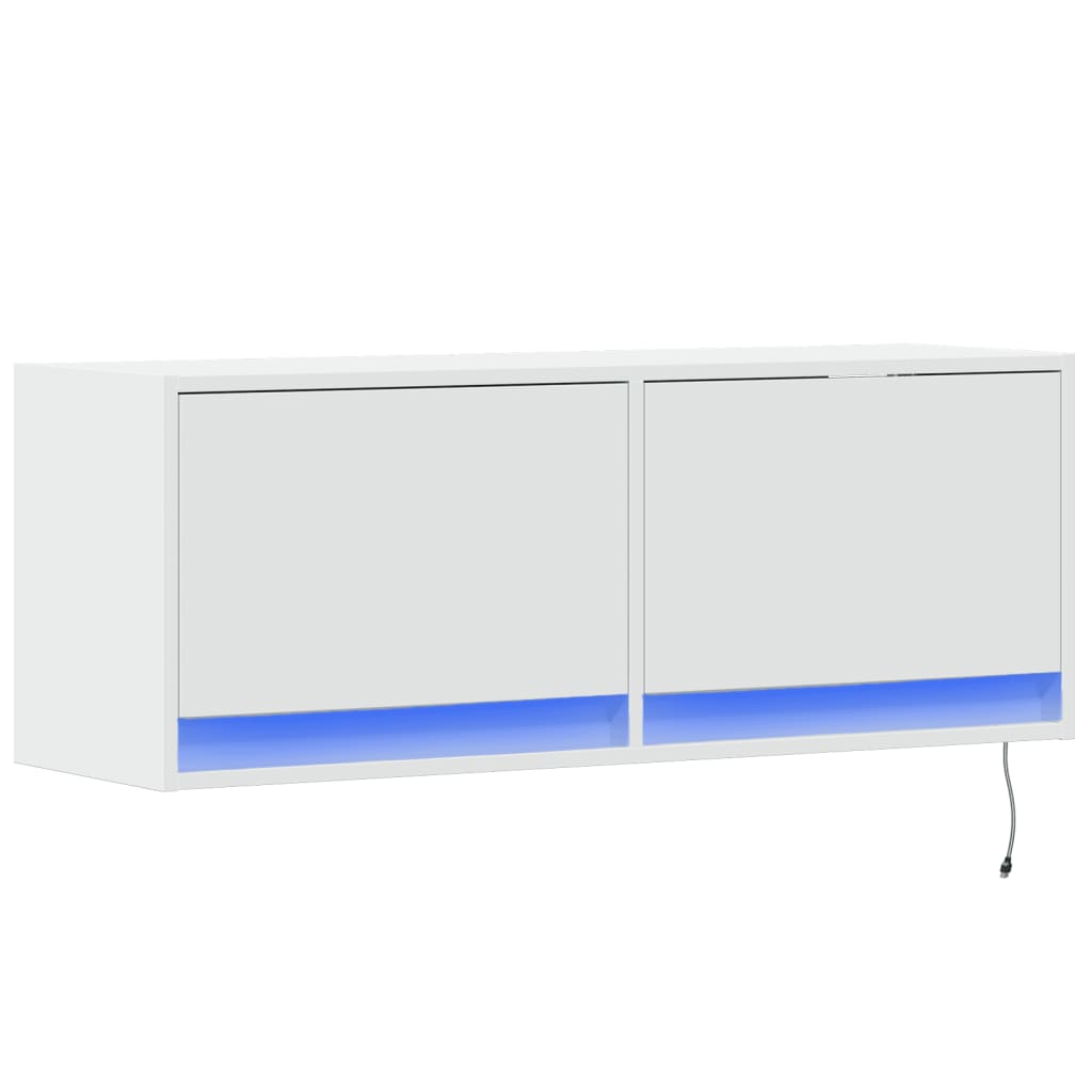Mobile TV a Parete con Luci LED Bianco 100x31x35 cm