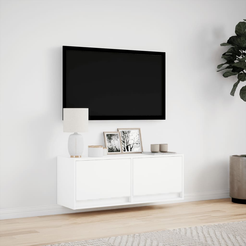 Mobile TV a Parete con Luci LED Bianco 100x31x35 cm