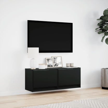 Mobile TV a Parete con Luci LED Nero 100x31x35 cm