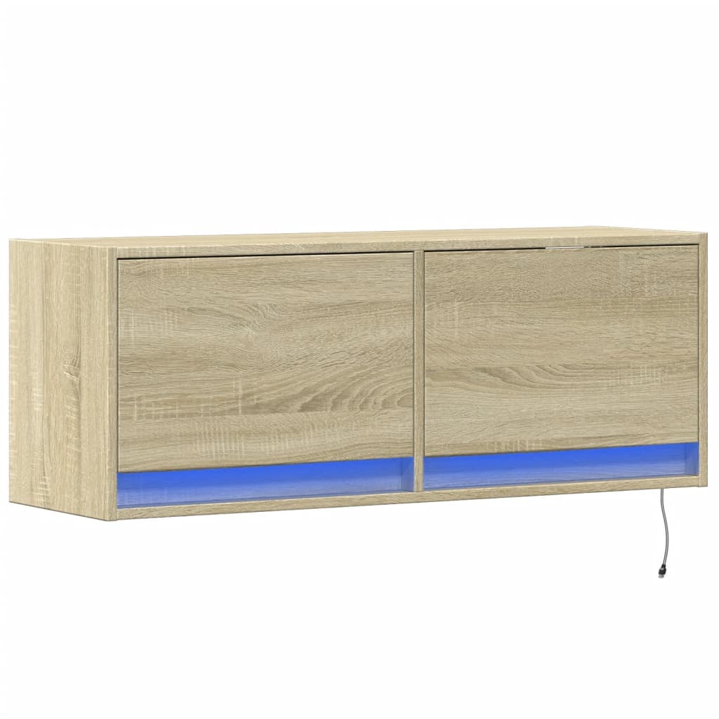 Mobile TV a Parete con Luci LED Rovere Sonoma 100x31x35 cm