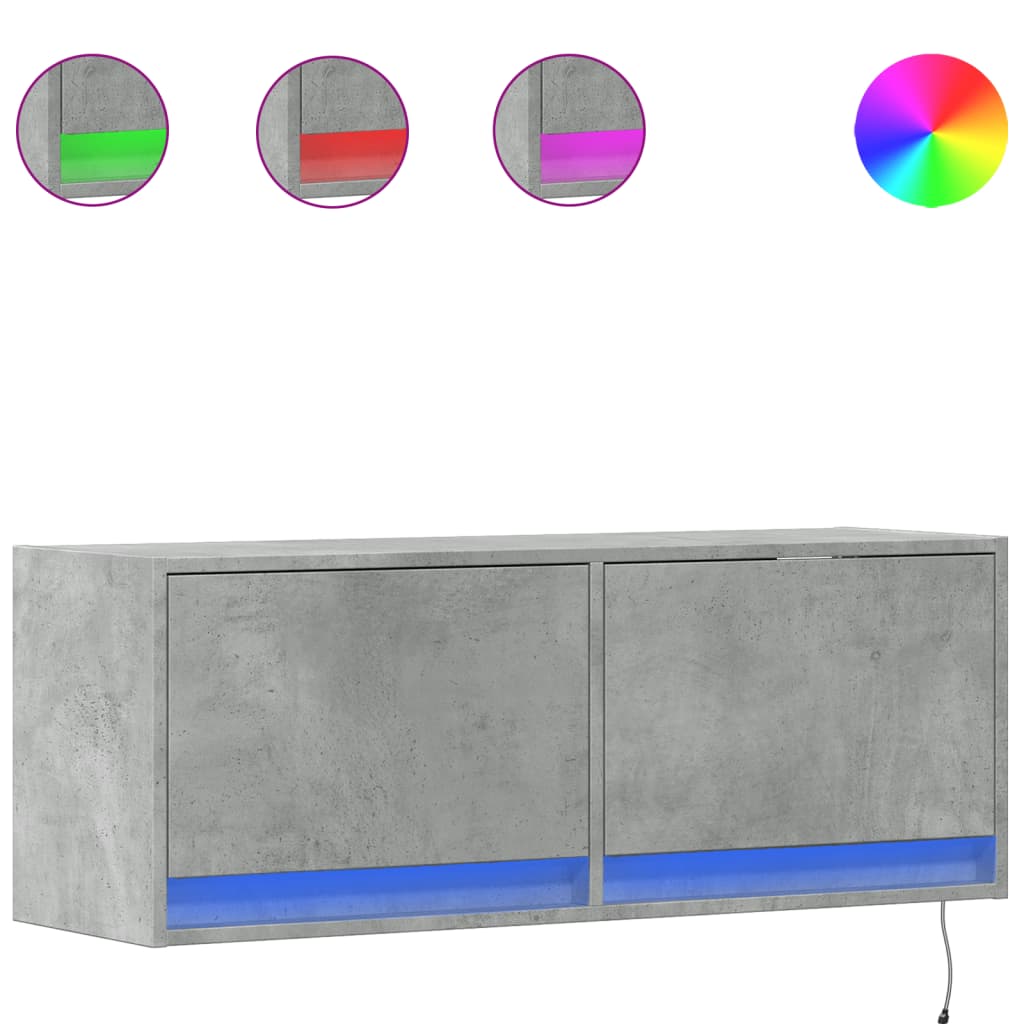 Mobile TV a Parete con Luci LED Grigio Cemento 100x31x35 cm