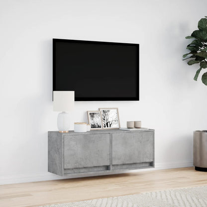 Mobile TV a Parete con Luci LED Grigio Cemento 100x31x35 cm