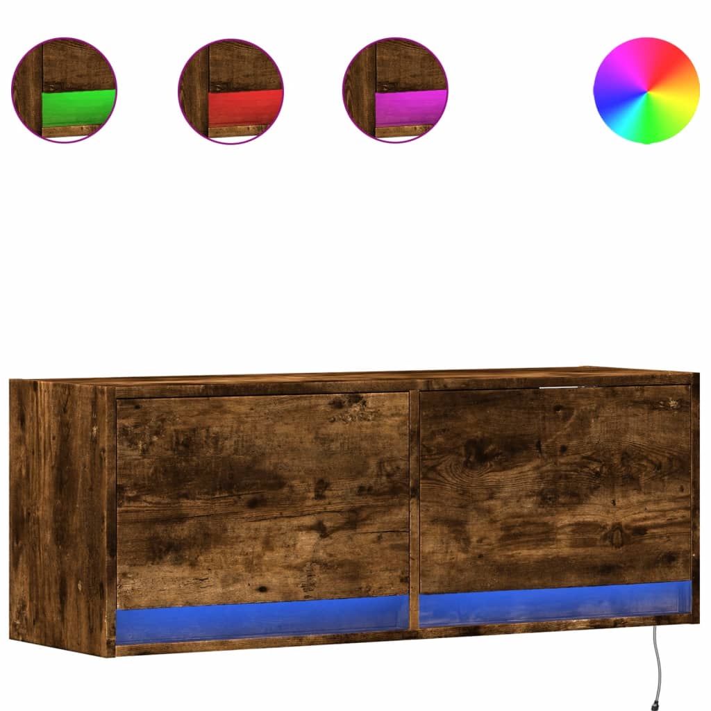 Mobile TV a Parete con Luci LED Rovere Fumo 100x31x35 cm