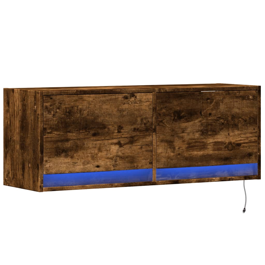 Mobile TV a Parete con Luci LED Rovere Fumo 100x31x35 cm