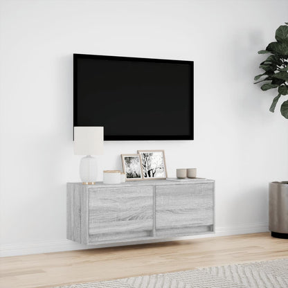 Mobile TV a Parete con Luci LED Grigio Sonoma 100x31x35 cm