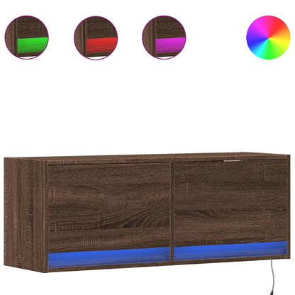 Mobile TV a Parete con Luci LED Rovere Marrone 100x31x35 cm