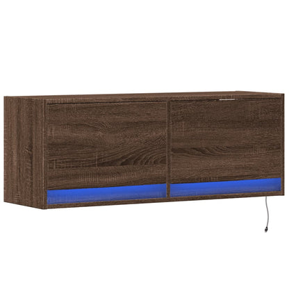 Mobile TV a Parete con Luci LED Rovere Marrone 100x31x35 cm