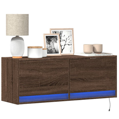 Mobile TV a Parete con Luci LED Rovere Marrone 100x31x35 cm