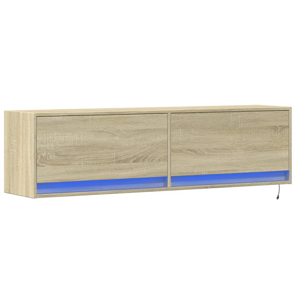 Mobile TV a Parete con Luci LED Rovere Sonoma 140x31x38 cm