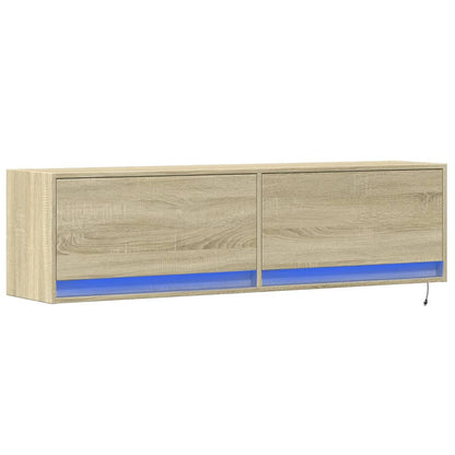 Mobile TV a Parete con Luci LED Rovere Sonoma 140x31x38 cm