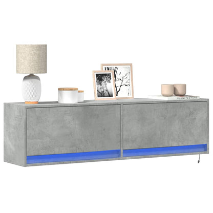 Mobile TV a Parete con Luci LED Grigio Cemento 140x31x38 cm