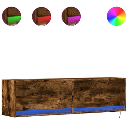Mobile TV a Parete con Luci LED Rovere Fumo 140x31x38 cm