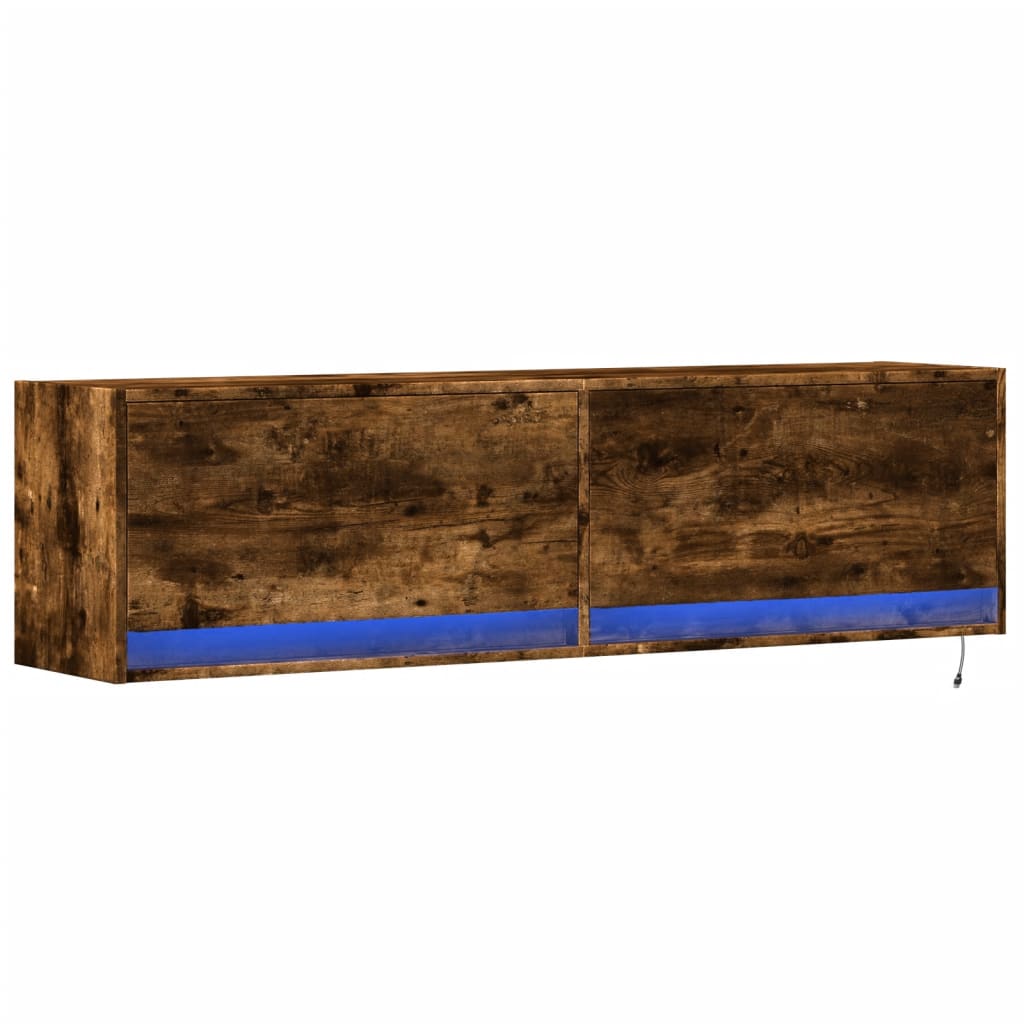Mobile TV a Parete con Luci LED Rovere Fumo 140x31x38 cm